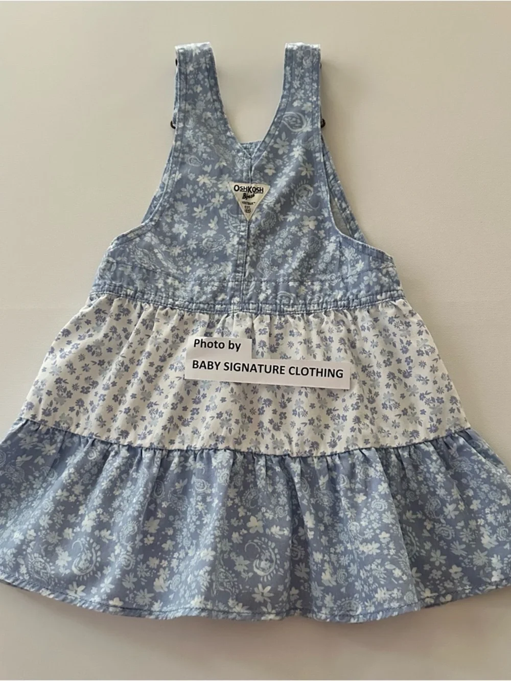 OshKosh B'gosh 5T Toddler Girl Light Blue & White Floral Denim Overall Dress